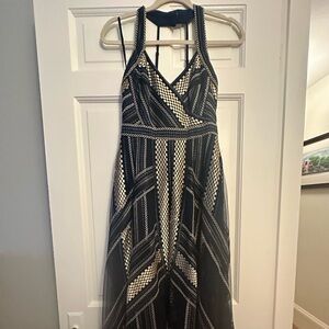 BCBGMaxAzria Blue and Gold Metallic Handkerchief Dress